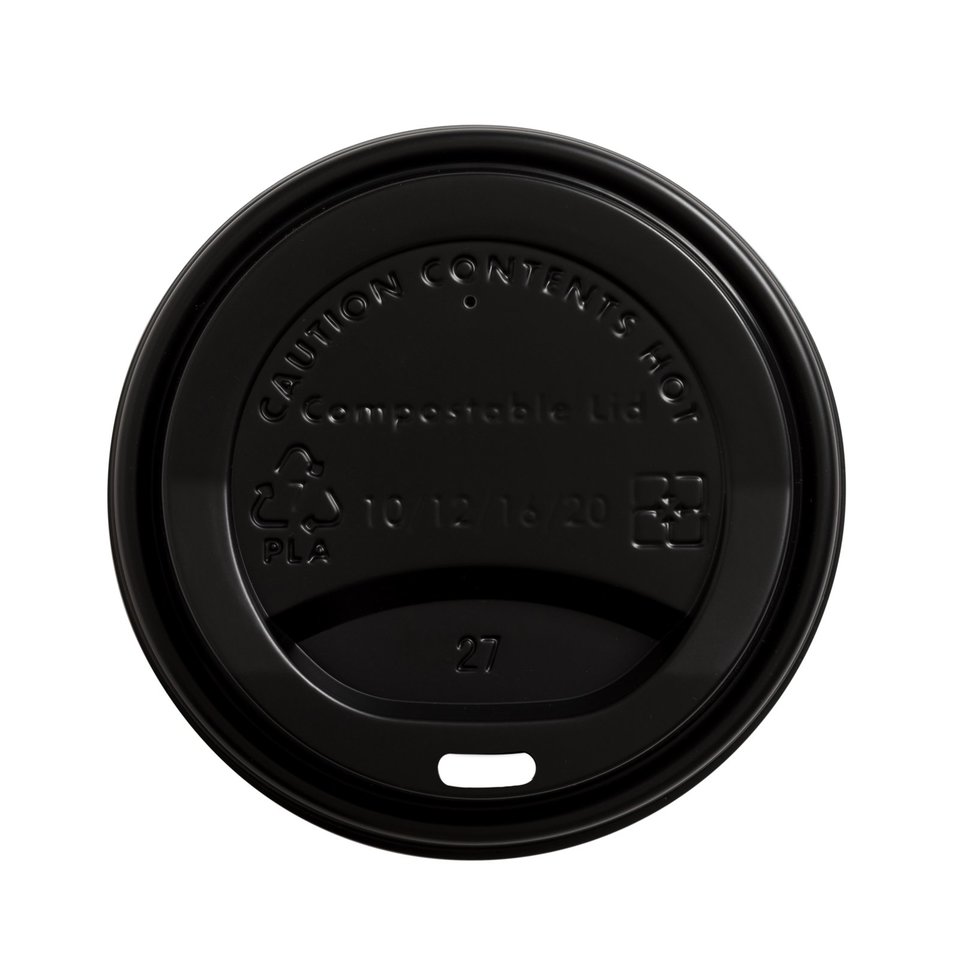 Lid for Hot Cup Compostable 12oz & 16oz 90mm Black - Ecoware