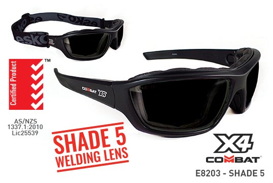 COMBAT X4' Safety spec, Foam seal, Shade Welding 5 Lens - Esko