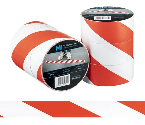 PVC Floor Marking Tape - White/Red, 48mm x 33m x 150mu - Matthews