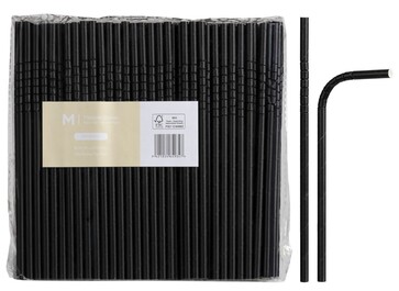 Paper Regular Flexible Straws - Black, 6mm x 200mm, 300gsm, FSC Mix®  - Matthews