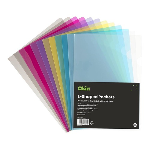 OSC L Shaped Pockets A4 Assorted Colours, Pack of 12