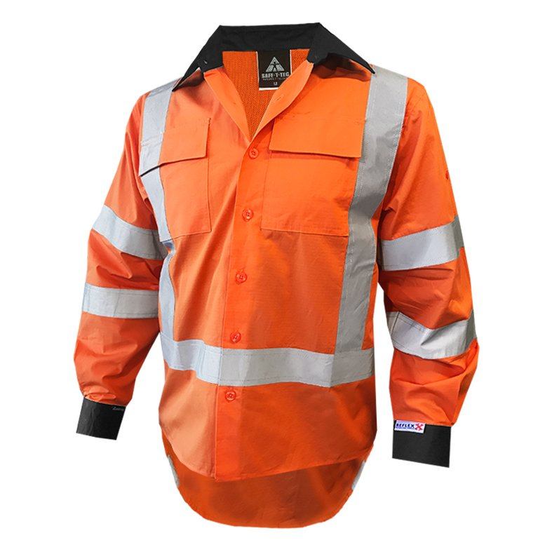 Rip Stop 155Gsm Cotton Ls Shirt, Ttmc-W, O/Black-Size L